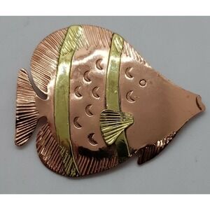 Vintage copper & brass tropical saltwater fish angelfish‎ / tang brooch pin